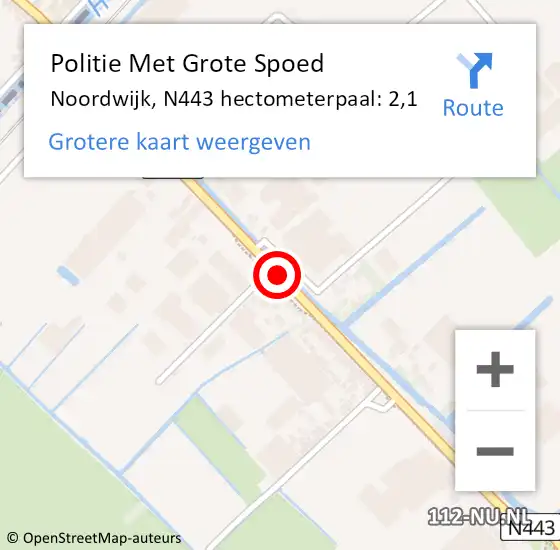 Locatie op kaart van de 112 melding: Politie Met Grote Spoed Naar Noordwijk, N443 hectometerpaal: 2,1 op 15 september 2023 10:05
