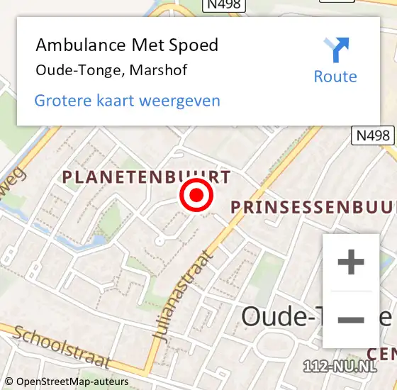 Locatie op kaart van de 112 melding: Ambulance Met Spoed Naar Oude-Tonge, Marshof op 15 september 2023 10:06