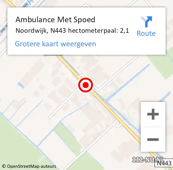Locatie op kaart van de 112 melding: Ambulance Met Spoed Naar Noordwijk, N443 hectometerpaal: 2,1 op 15 september 2023 10:08