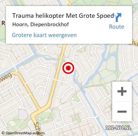 Locatie op kaart van de 112 melding: Trauma helikopter Met Grote Spoed Naar Hoorn, Diepenbrockhof op 15 september 2023 10:11