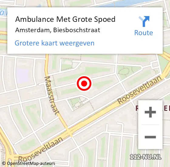 Locatie op kaart van de 112 melding: Ambulance Met Grote Spoed Naar Amsterdam, Biesboschstraat op 15 september 2023 10:53