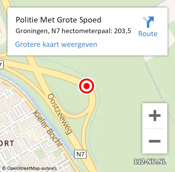 Locatie op kaart van de 112 melding: Politie Met Grote Spoed Naar Groningen, N7 hectometerpaal: 203,5 op 15 september 2023 11:06