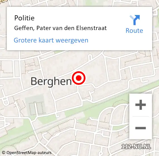Locatie op kaart van de 112 melding: Politie Geffen, Pater van den Elsenstraat op 15 september 2023 11:07