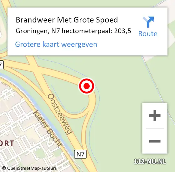 Locatie op kaart van de 112 melding: Brandweer Met Grote Spoed Naar Groningen, N7 hectometerpaal: 203,5 op 15 september 2023 11:09