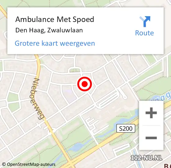 Locatie op kaart van de 112 melding: Ambulance Met Spoed Naar Den Haag, Zwaluwlaan op 15 september 2023 11:15