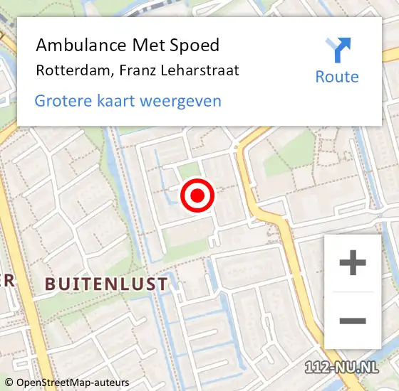 Locatie op kaart van de 112 melding: Ambulance Met Spoed Naar Rotterdam, Franz Leharstraat op 15 september 2023 11:29