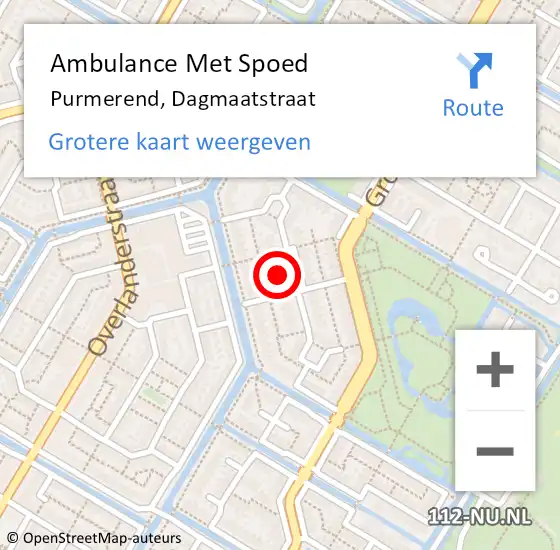 Locatie op kaart van de 112 melding: Ambulance Met Spoed Naar Purmerend, Dagmaatstraat op 15 september 2023 12:07