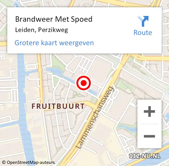 Locatie op kaart van de 112 melding: Brandweer Met Spoed Naar Leiden, Perzikweg op 15 september 2023 12:12