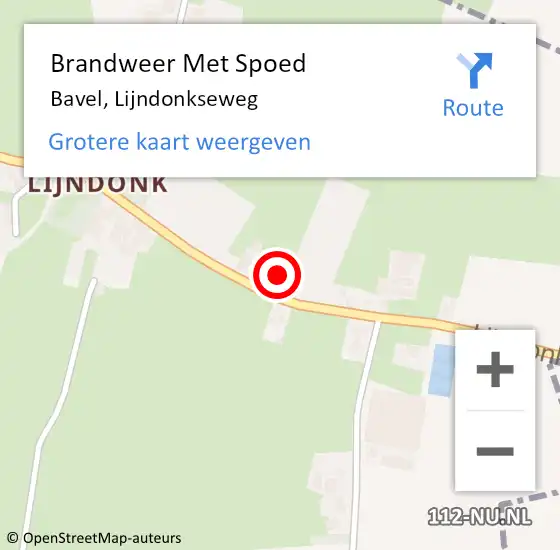 Locatie op kaart van de 112 melding: Brandweer Met Spoed Naar Bavel, Lijndonkseweg op 15 september 2023 12:41