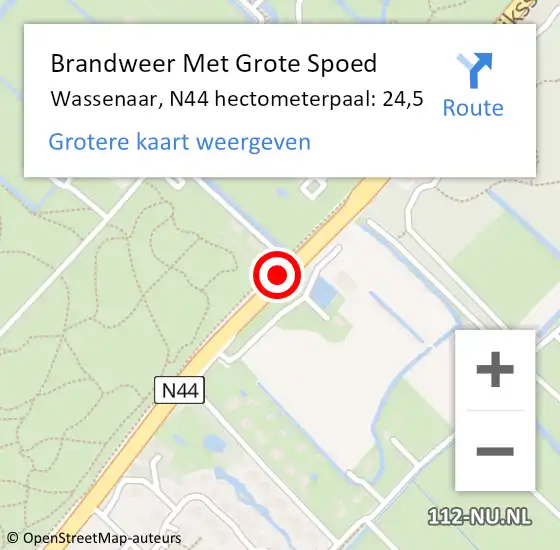 Locatie op kaart van de 112 melding: Brandweer Met Grote Spoed Naar Wassenaar, N44 hectometerpaal: 24,5 op 15 september 2023 13:20