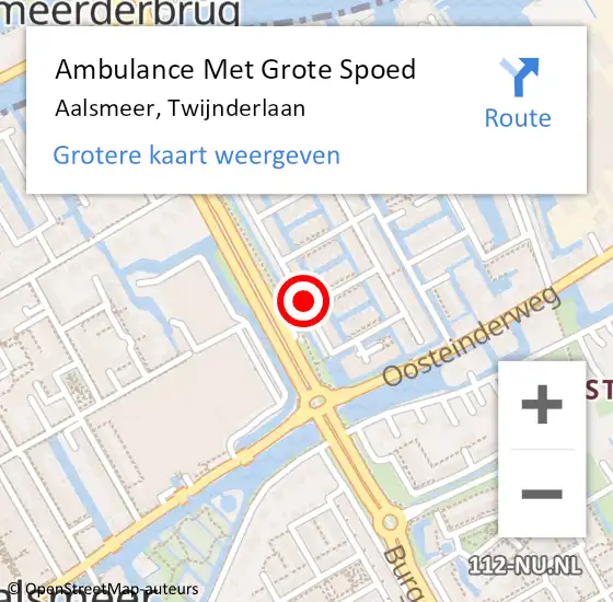 Locatie op kaart van de 112 melding: Ambulance Met Grote Spoed Naar Aalsmeer, Twijnderlaan op 15 september 2023 13:45