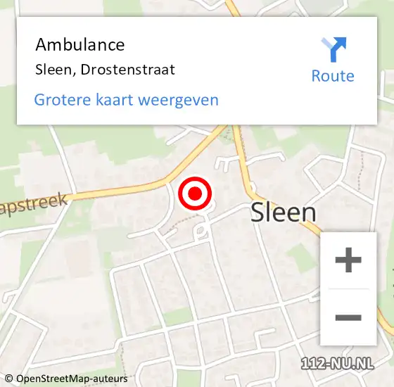 Locatie op kaart van de 112 melding: Ambulance Sleen, Drostenstraat op 8 september 2014 11:07