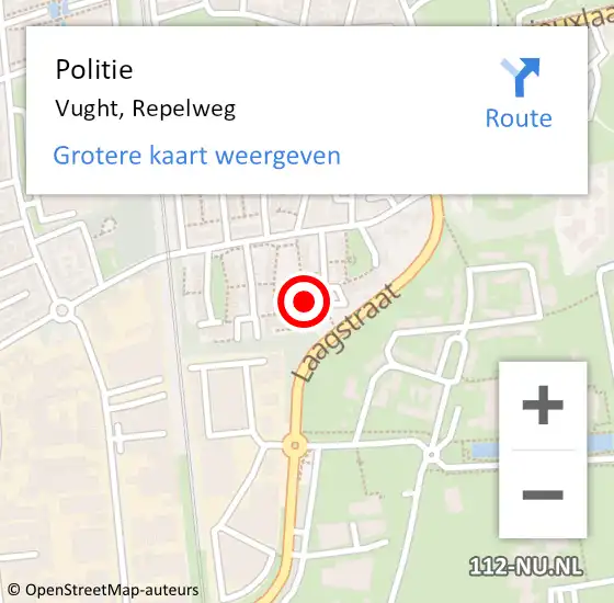 Locatie op kaart van de 112 melding: Politie Vught, Repelweg op 15 september 2023 13:59