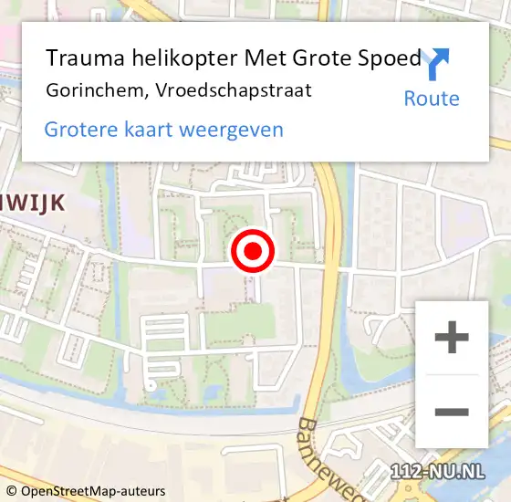 Locatie op kaart van de 112 melding: Trauma helikopter Met Grote Spoed Naar Gorinchem, Vroedschapstraat op 15 september 2023 14:01