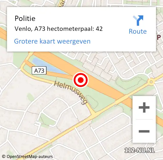 Locatie op kaart van de 112 melding: Politie Venlo, A73 hectometerpaal: 42 op 15 september 2023 14:04