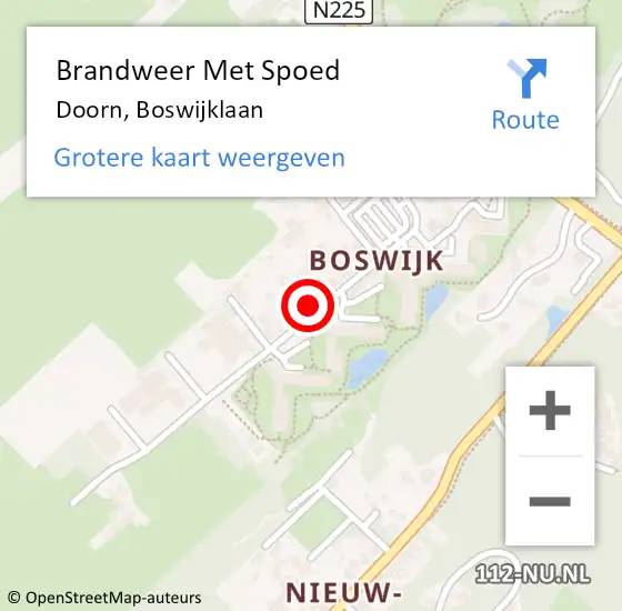 Locatie op kaart van de 112 melding: Brandweer Met Spoed Naar Doorn, Boswijklaan op 15 september 2023 14:11