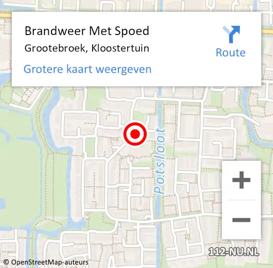 Locatie op kaart van de 112 melding: Brandweer Met Spoed Naar Grootebroek, Kloostertuin op 8 september 2014 11:12