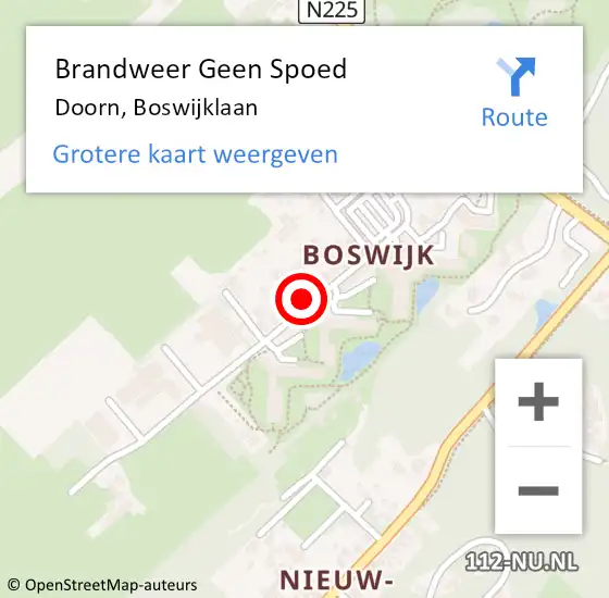 Locatie op kaart van de 112 melding: Brandweer Geen Spoed Naar Doorn, Boswijklaan op 15 september 2023 14:16