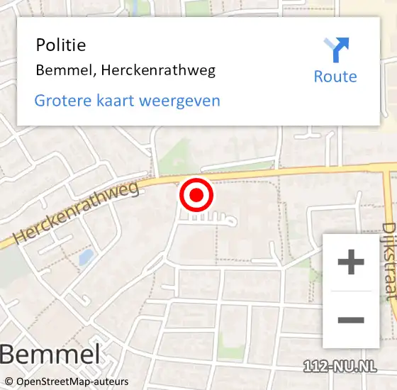 Locatie op kaart van de 112 melding: Politie Bemmel, Herckenrathweg op 15 september 2023 14:17