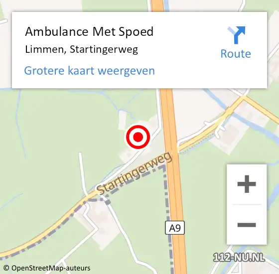 Locatie op kaart van de 112 melding: Ambulance Met Spoed Naar Limmen, Startingerweg op 15 september 2023 14:44