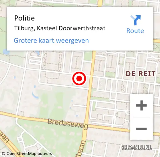 Locatie op kaart van de 112 melding: Politie Tilburg, Kasteel Doorwerthstraat op 15 september 2023 15:00