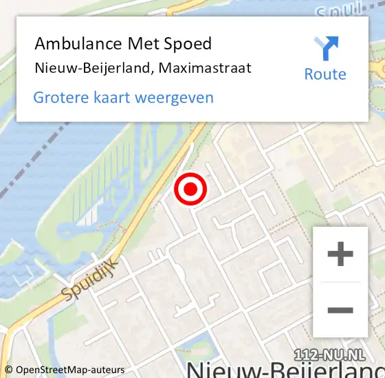 Locatie op kaart van de 112 melding: Ambulance Met Spoed Naar Nieuw-Beijerland, Maximastraat op 15 september 2023 15:00