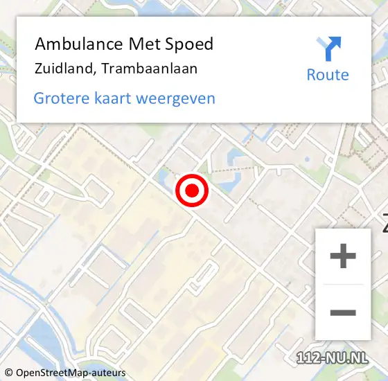 Locatie op kaart van de 112 melding: Ambulance Met Spoed Naar Zuidland, Trambaanlaan op 15 september 2023 15:02