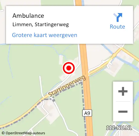 Locatie op kaart van de 112 melding: Ambulance Limmen, Startingerweg op 15 september 2023 15:15