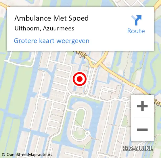 Locatie op kaart van de 112 melding: Ambulance Met Spoed Naar Uithoorn, Azuurmees op 15 september 2023 15:26