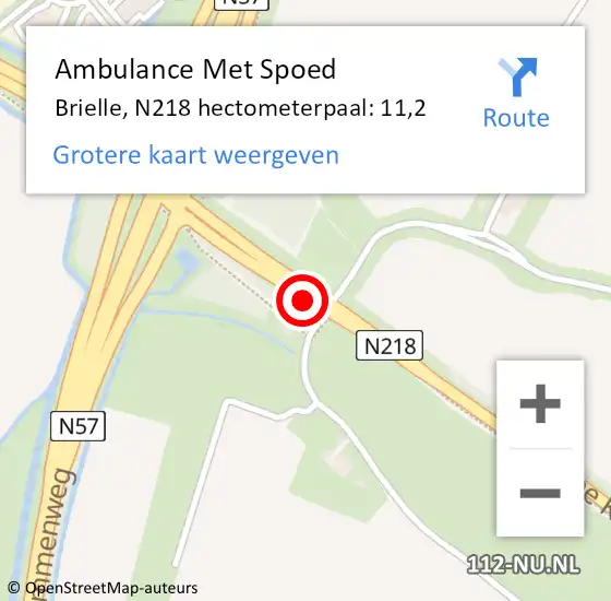 Locatie op kaart van de 112 melding: Ambulance Met Spoed Naar Brielle, N218 hectometerpaal: 11,2 op 15 september 2023 15:27