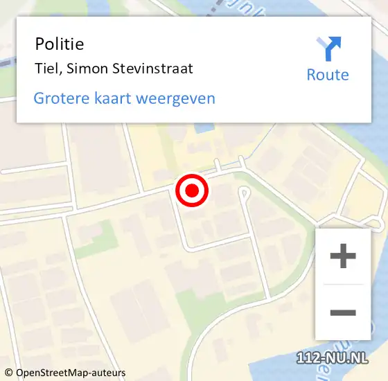 Locatie op kaart van de 112 melding: Politie Tiel, Simon Stevinstraat op 15 september 2023 15:37