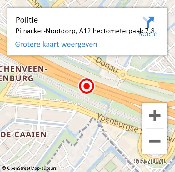 Locatie op kaart van de 112 melding: Politie Pijnacker-Nootdorp, A12 hectometerpaal: 7,8 op 15 september 2023 15:41