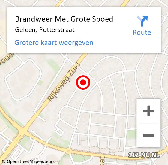 Locatie op kaart van de 112 melding: Brandweer Met Grote Spoed Naar Geleen, Potterstraat op 15 september 2023 15:48