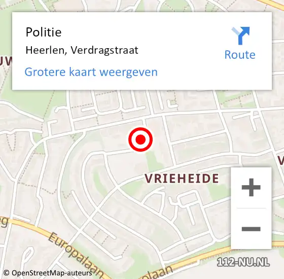 Locatie op kaart van de 112 melding: Politie Heerlen, Verdragstraat op 15 september 2023 15:49