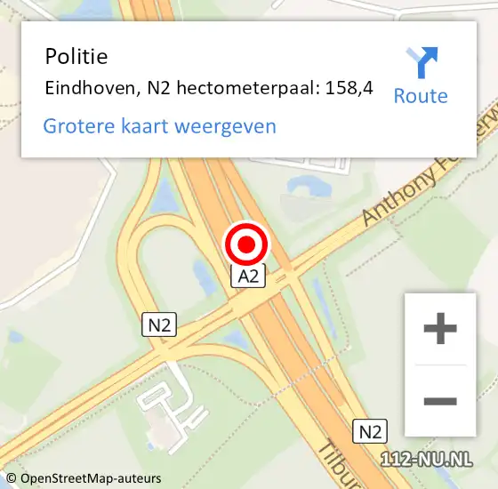 Locatie op kaart van de 112 melding: Politie Eindhoven, N2 hectometerpaal: 158,4 op 15 september 2023 15:54