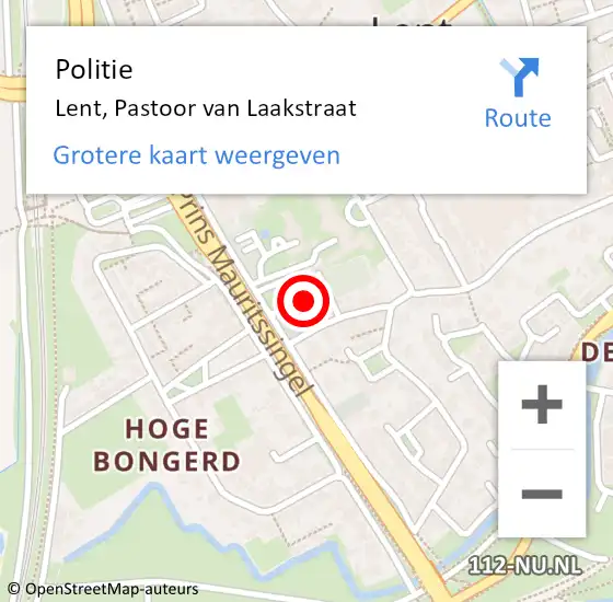 Locatie op kaart van de 112 melding: Politie Lent, Pastoor van Laakstraat op 15 september 2023 16:11