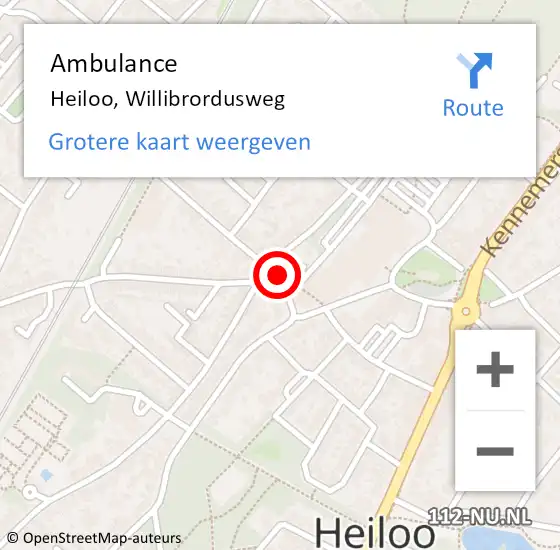 Locatie op kaart van de 112 melding: Ambulance Heiloo, Willibrordusweg op 15 september 2023 16:23