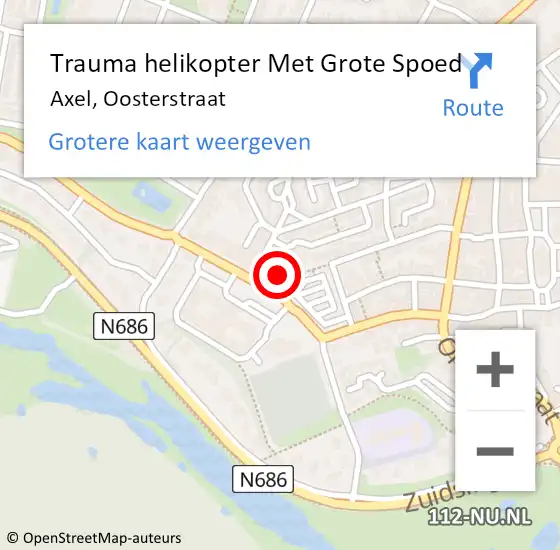 Locatie op kaart van de 112 melding: Trauma helikopter Met Grote Spoed Naar Axel, Oosterstraat op 15 september 2023 16:31