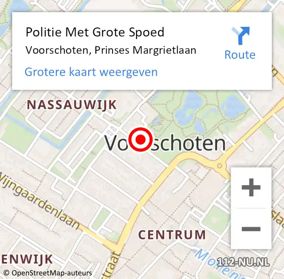 Locatie op kaart van de 112 melding: Politie Met Grote Spoed Naar Voorschoten, Prinses Margrietlaan op 15 september 2023 16:35