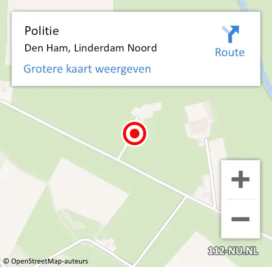 Locatie op kaart van de 112 melding: Politie Den Ham, Linderdam Noord op 15 september 2023 16:40