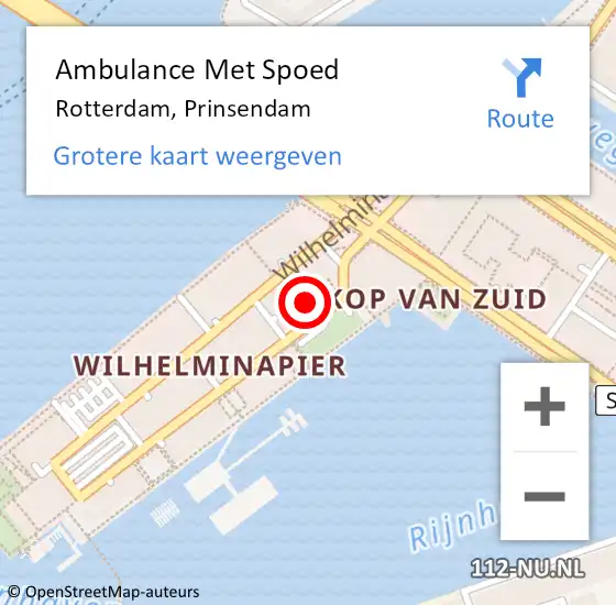 Locatie op kaart van de 112 melding: Ambulance Met Spoed Naar Rotterdam, Prinsendam op 15 september 2023 16:41