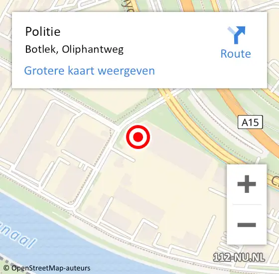 Locatie op kaart van de 112 melding: Politie Botlek, Oliphantweg op 15 september 2023 16:41