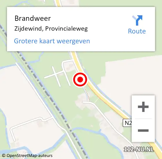 Locatie op kaart van de 112 melding: Brandweer Zijdewind, Provincialeweg op 8 september 2014 11:33