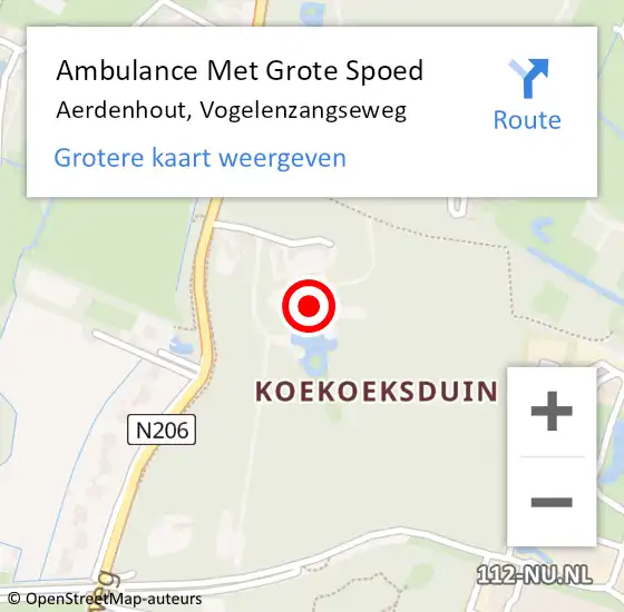 Locatie op kaart van de 112 melding: Ambulance Met Grote Spoed Naar Aerdenhout, Vogelenzangseweg op 15 september 2023 17:13
