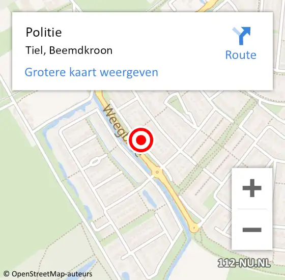 Locatie op kaart van de 112 melding: Politie Tiel, Beemdkroon op 15 september 2023 17:16