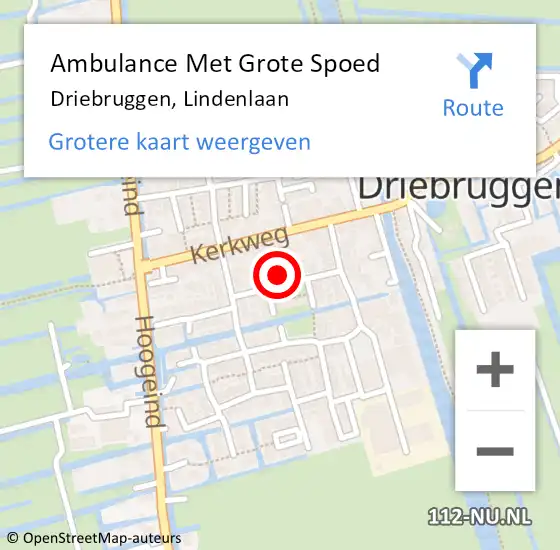 Locatie op kaart van de 112 melding: Ambulance Met Grote Spoed Naar Driebruggen, Lindenlaan op 15 september 2023 17:16