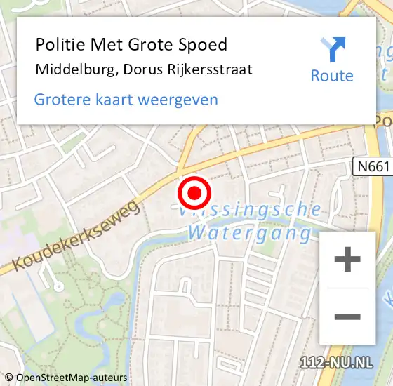 Locatie op kaart van de 112 melding: Politie Met Grote Spoed Naar Middelburg, Dorus Rijkersstraat op 15 september 2023 17:18
