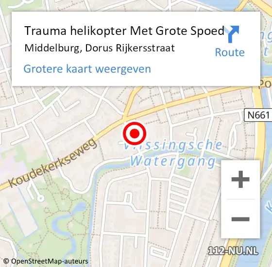 Locatie op kaart van de 112 melding: Trauma helikopter Met Grote Spoed Naar Middelburg, Dorus Rijkersstraat op 15 september 2023 17:20
