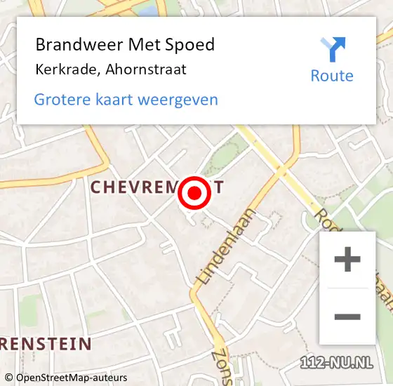 Locatie op kaart van de 112 melding: Brandweer Met Spoed Naar Kerkrade, Ahornstraat op 15 september 2023 17:23