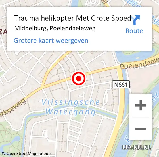 Locatie op kaart van de 112 melding: Trauma helikopter Met Grote Spoed Naar Middelburg, Poelendaeleweg op 15 september 2023 17:24